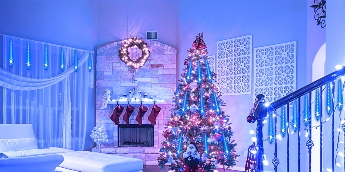 Meteor Shower Lights, Christmas Outdoor/Indoor Meteor Shower Lights, Falling Rain Drop Snowfall, IPX4 Icicle String Light for Bedroom, Garden, Wedding, Party Favors, Christmas, Thanksgiving, Halloween, Holiday Decoration Lighted Holiday Displays