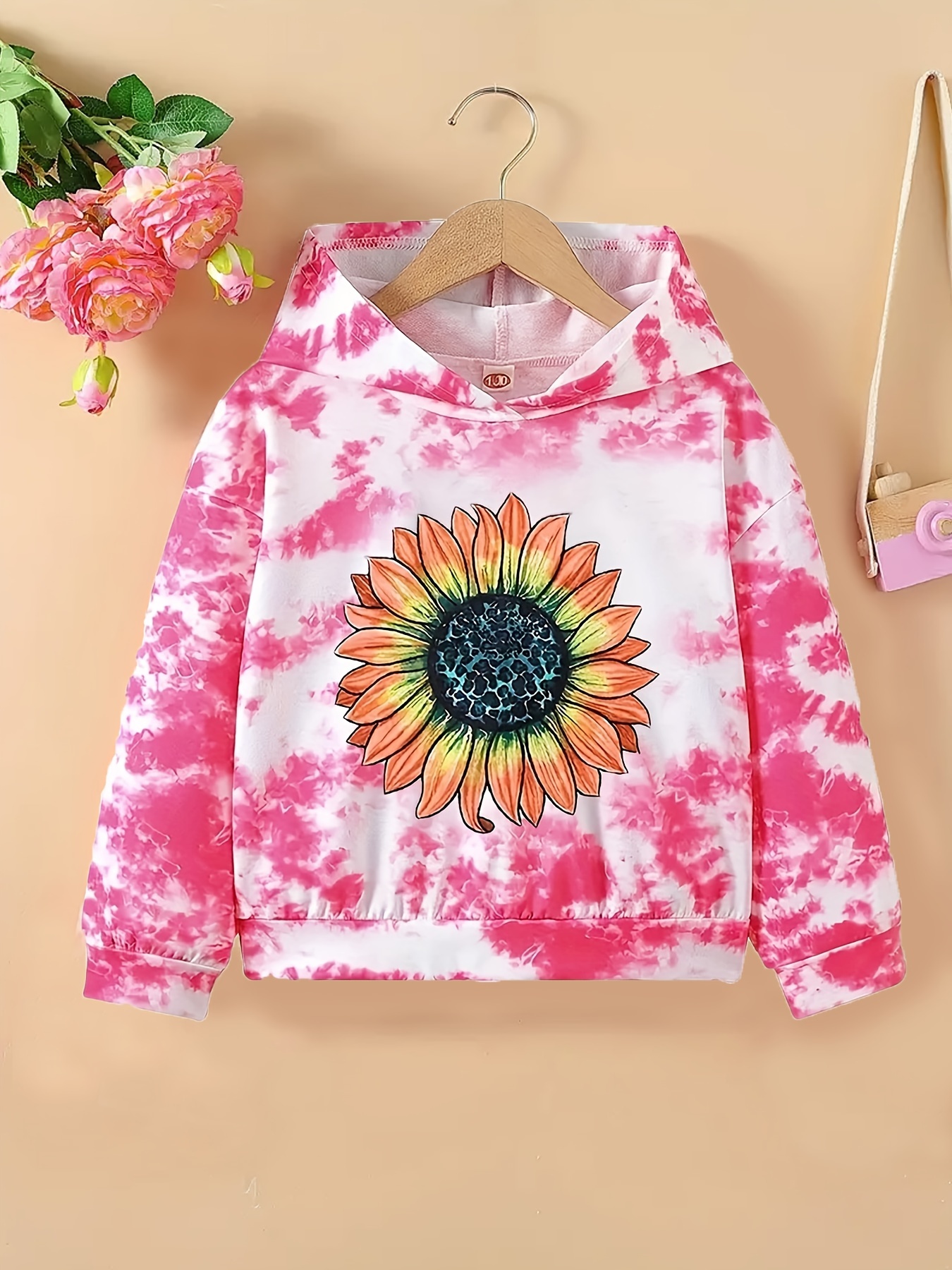 Girl's Tie Dye Sunflower Print Hoodies Hooded Sweatshirt Temu Australia