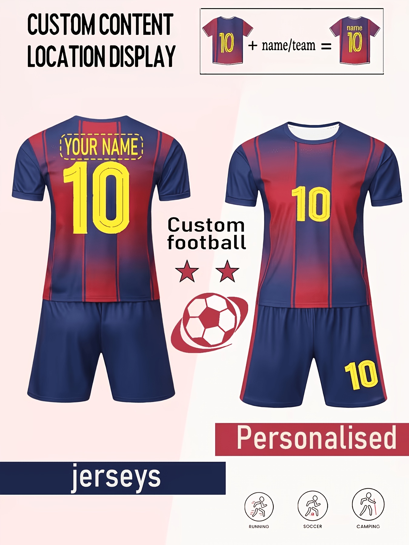 2pcs boys personalized   7 youth soccer kit quick dry breathable jersey shorts soccer uniforms for training team matches machine washable spring summer   suitable for outdoor sports   outdoor