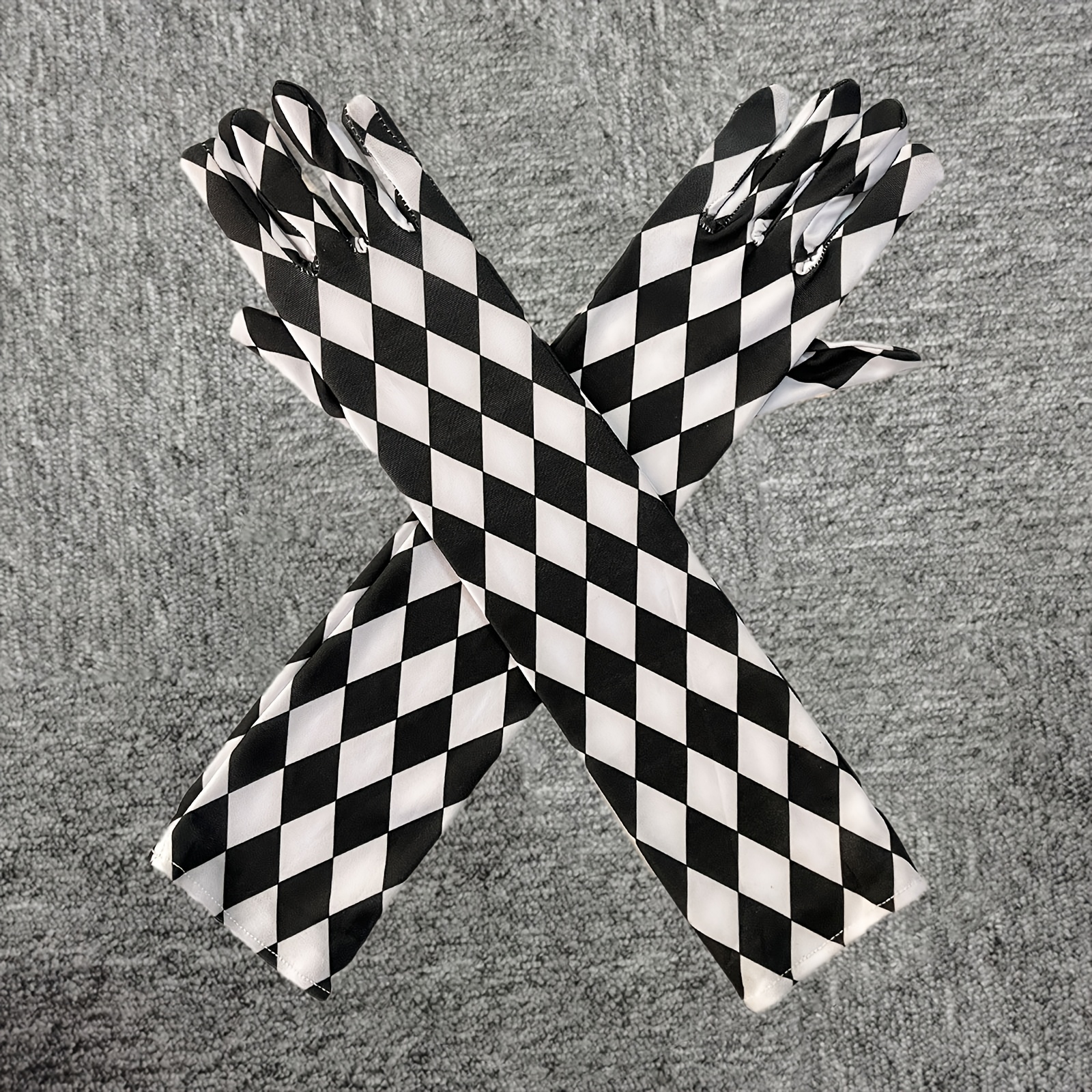 TEMU Une paire de gants doigts à carreaux style punk, gants de haute qualité Y2K, et tendance, gants extensibles