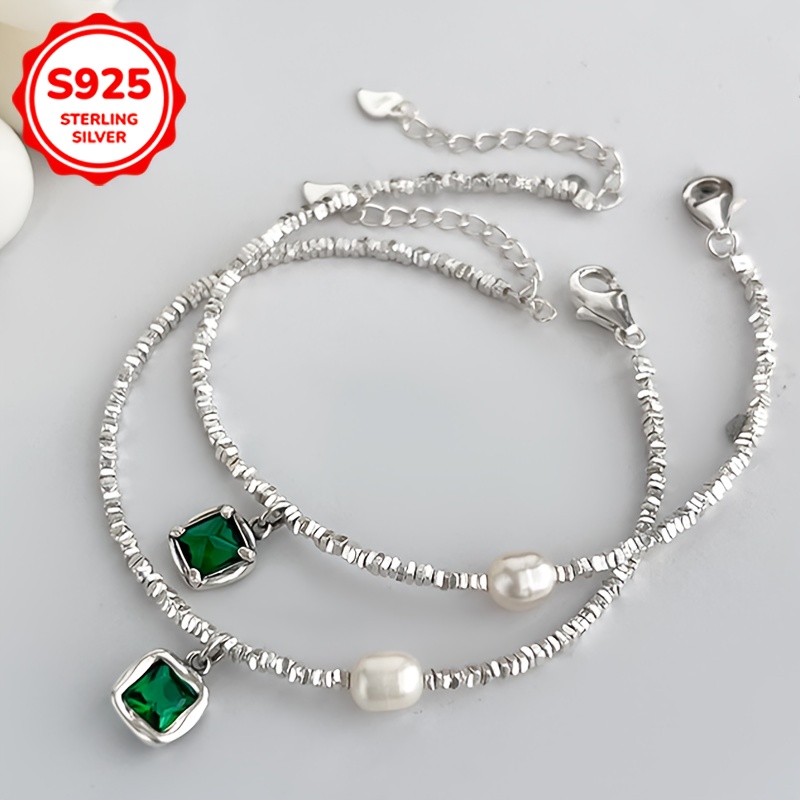 Anti Allergy S925 Irregular Green Stone Bracelet Lightweight BFF Gift