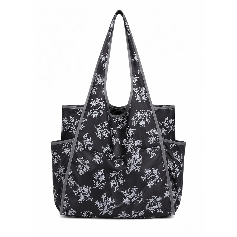 TEMU 1pc Large Capacity Foldable Shopping Tote Bag, Waterproof And Wear-resistant Fabric, Multi-pocket External Storage, Widened Long Shoulder Strap