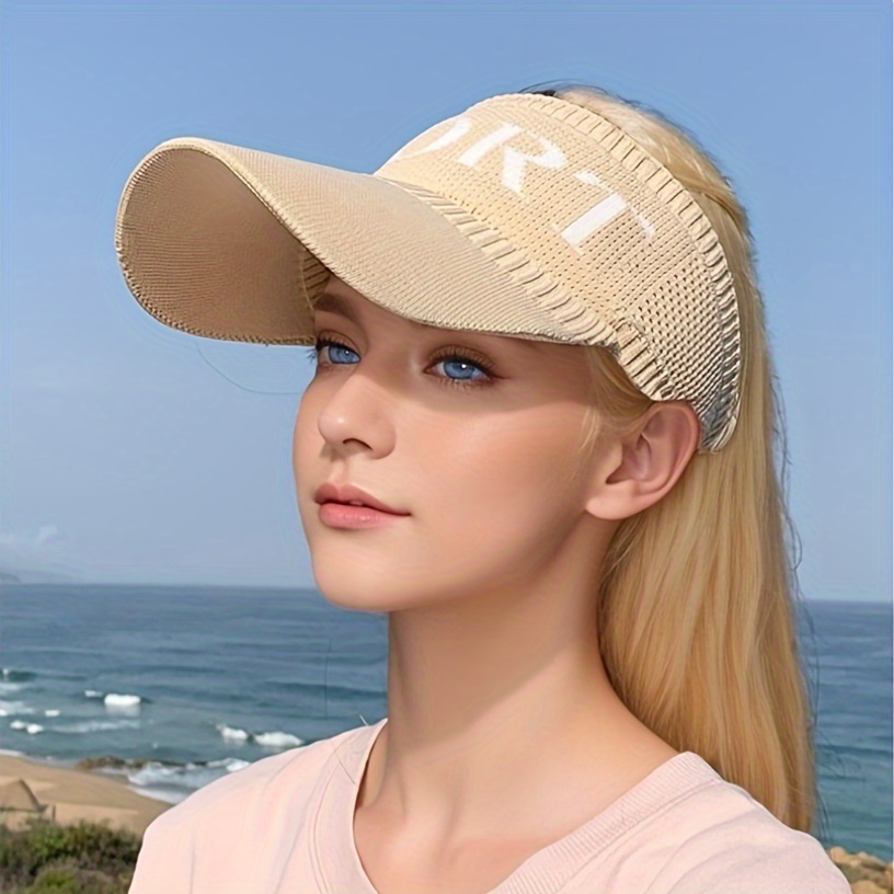 Monochrome Flexible Sun Visor Long Brim Sunshade Hat Summer Outdoor Sport Hats for Women,SUN/UV Protection,Temu