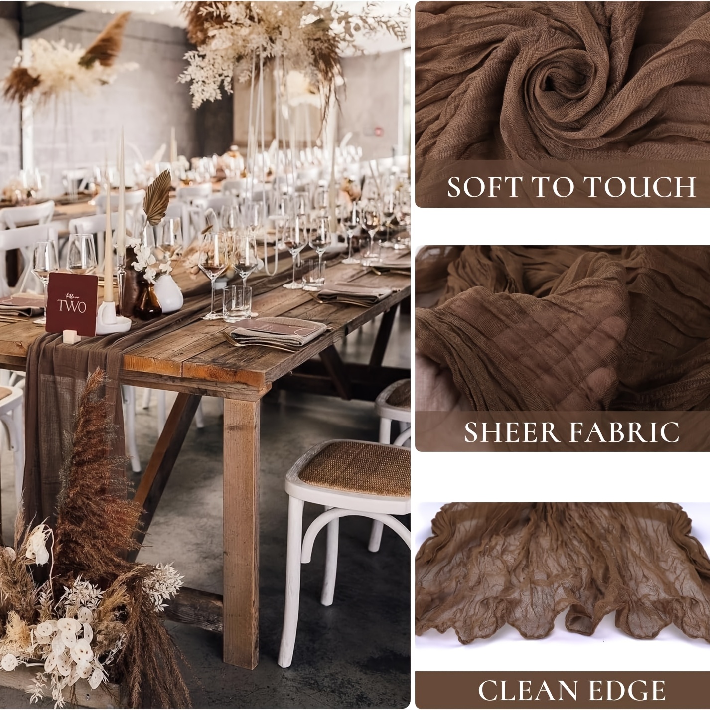 TEMU 3pcs Cheesecloth Table Runner, 35x118 Inches, Rustic Style Coffee Table Runner, Bohemian Cheesecloth Sheer Runner, Gauze Table Runner, Suitable