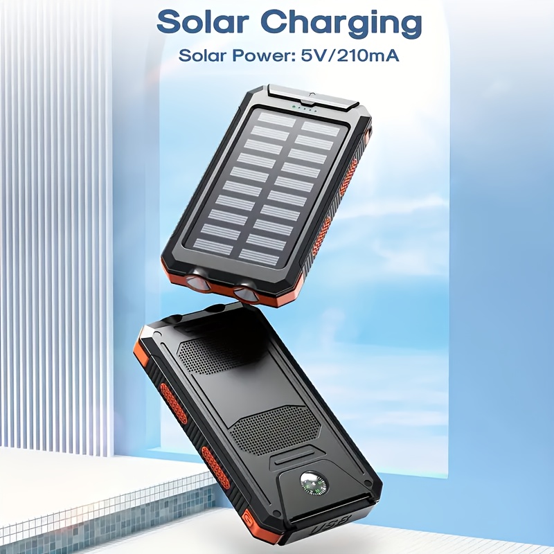 2pcs Solar Charger 20000mAh, Portable Dual USB Output Solar Charging Panel, Fast Charging External Battery Pack, Built-in LED Flashlight Emergency Model for Hiking. (Pack of 2), Solar Battery, Portable Power Station with Solar Panel