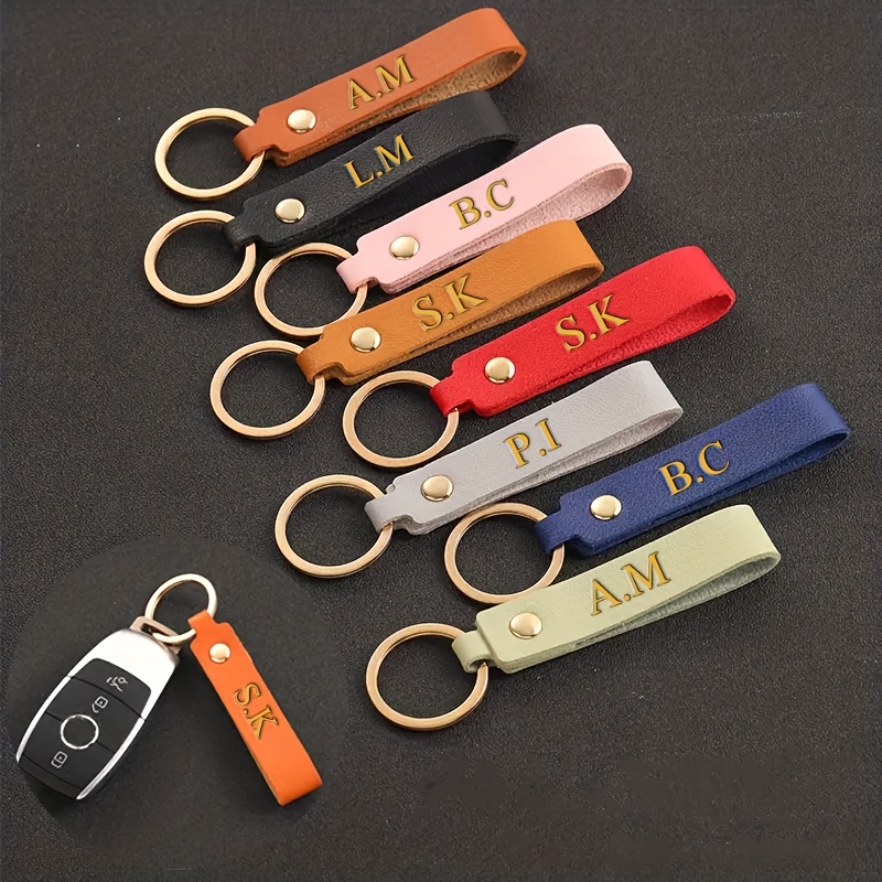 

1pc Personalized Leather Keychain With Alphabet Engraving, Oblong Shape, Decorative Car Key Holder, Ideal Business Gift For Men, Valentine's Day, Single Piece