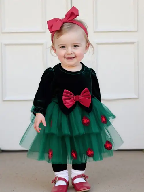 christmas dresses for 2 year olds Baby girl Christmas dress, first Christmas dress, size 9 12 18 months, fluffy green emerald dress for girls, cute Baby Christmas outfit