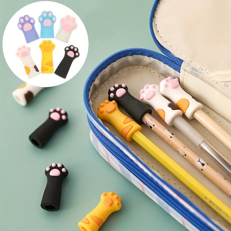 

5-pack Cute Cat Paw Pencil Topper Caps, Flexible Silicone Pencil Point Protectors, Paw-shaped Pen Lid Covers For School Office Supplies, Desk Accessories, Classroom , Animal Party Favors