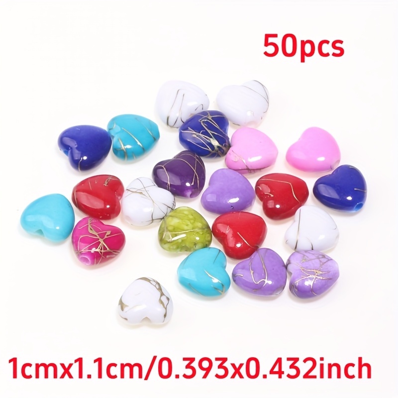 50pcs Cracked Heart Solid Colors 10x11mm Acrylic Beads Bracelet Necklace Earring Additions