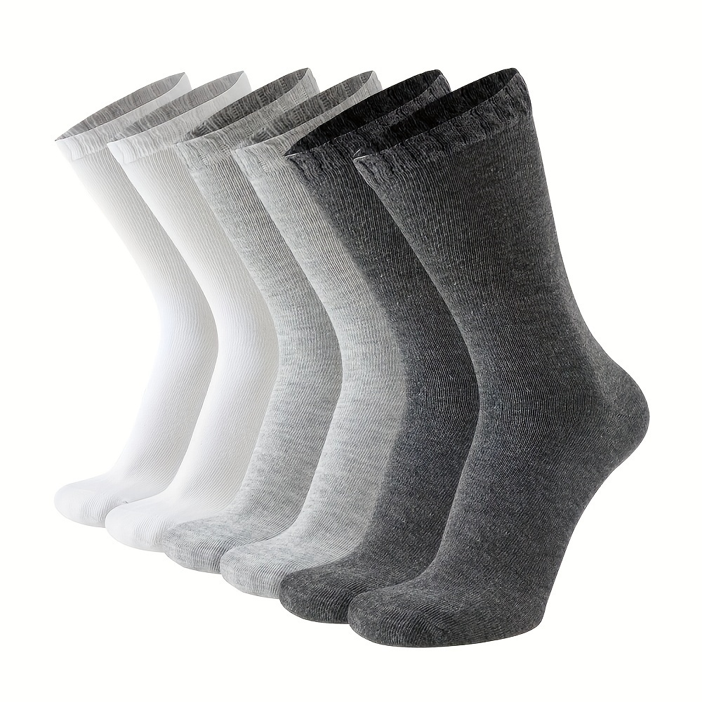

6 Pairs Of Men's Anti Odor & Sweat Absorption Cotton Blend Plus Size Crew Socks, Comfy & Breathable Elastic Sport Socks, For Daily Wearing