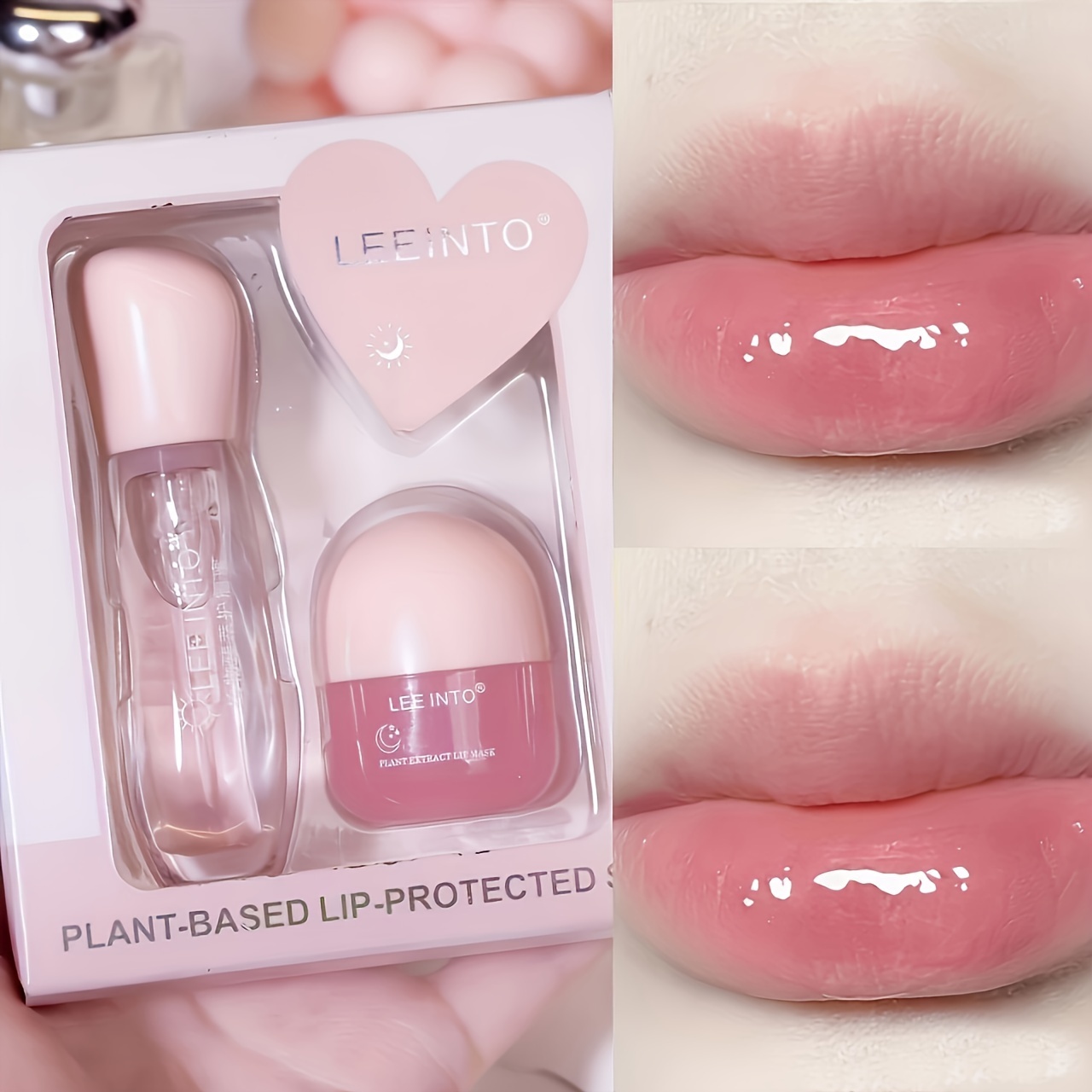 2-piece lip protection set, water gloss moisturizing lipstick, waterproof and durable lip mask, moisturizing, plump and dry lips, perfect gift for Mother's Day