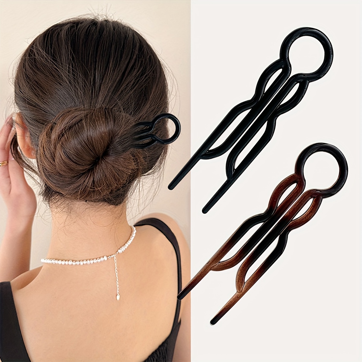 

Chic U-shaped Hair Fork - Vintage & Minimalist Resin Hairpin For Ponytails, Multi-functional Geometric Clip Accessory