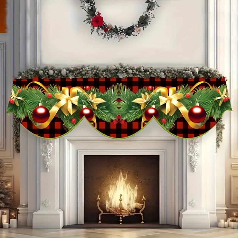 

Merry Christmas Fireplace Mantle Scarf - Festive Candy & Plant Design, Polyester Table Runner For Decor, 19.6" X 78.7