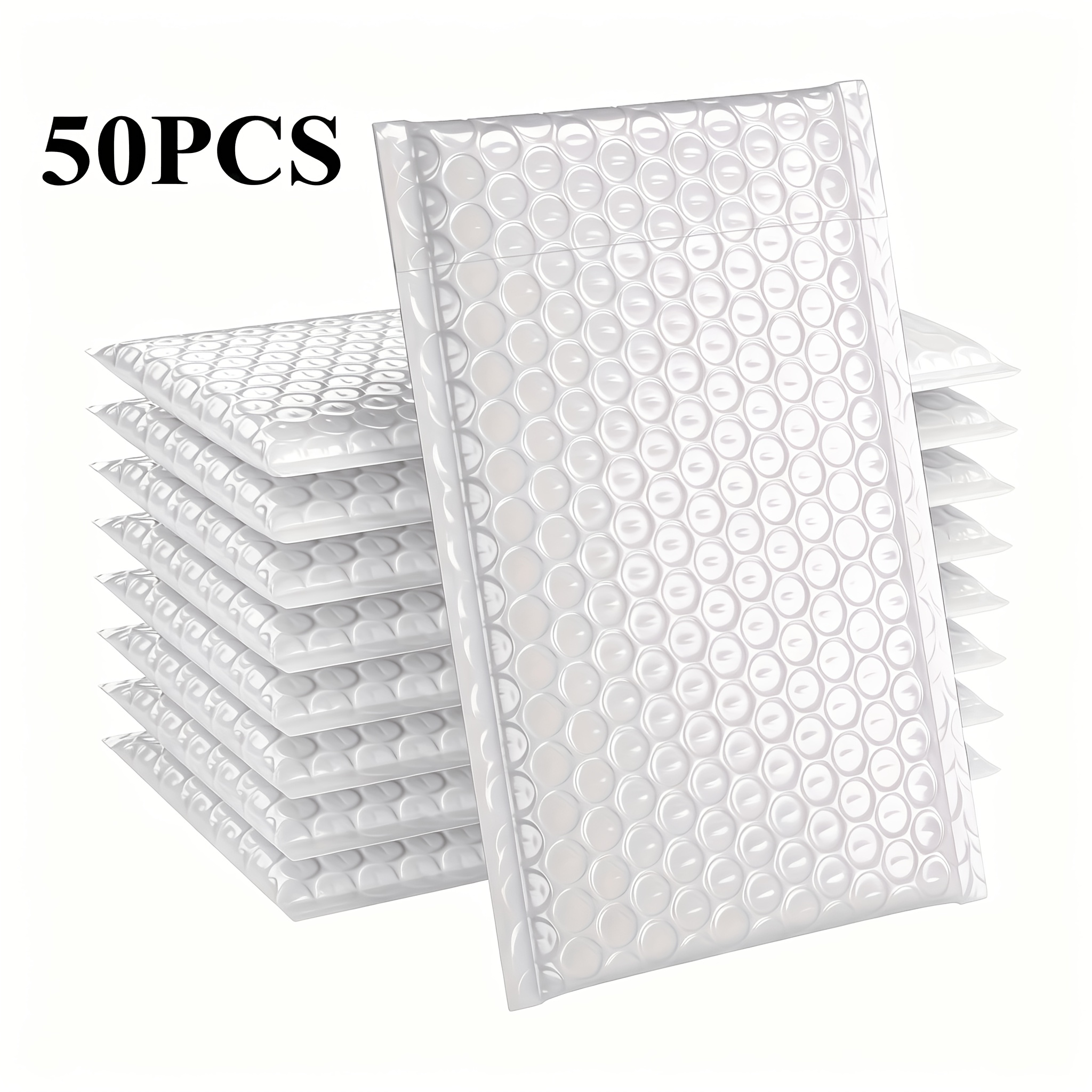 TEMU 50 Durable Bubble Mailer Envelopes - 11.0x16.99cm Self-sealing Padded Mailing Bags, White, Glossy Finish, Essential For Shipping, Cushioning
