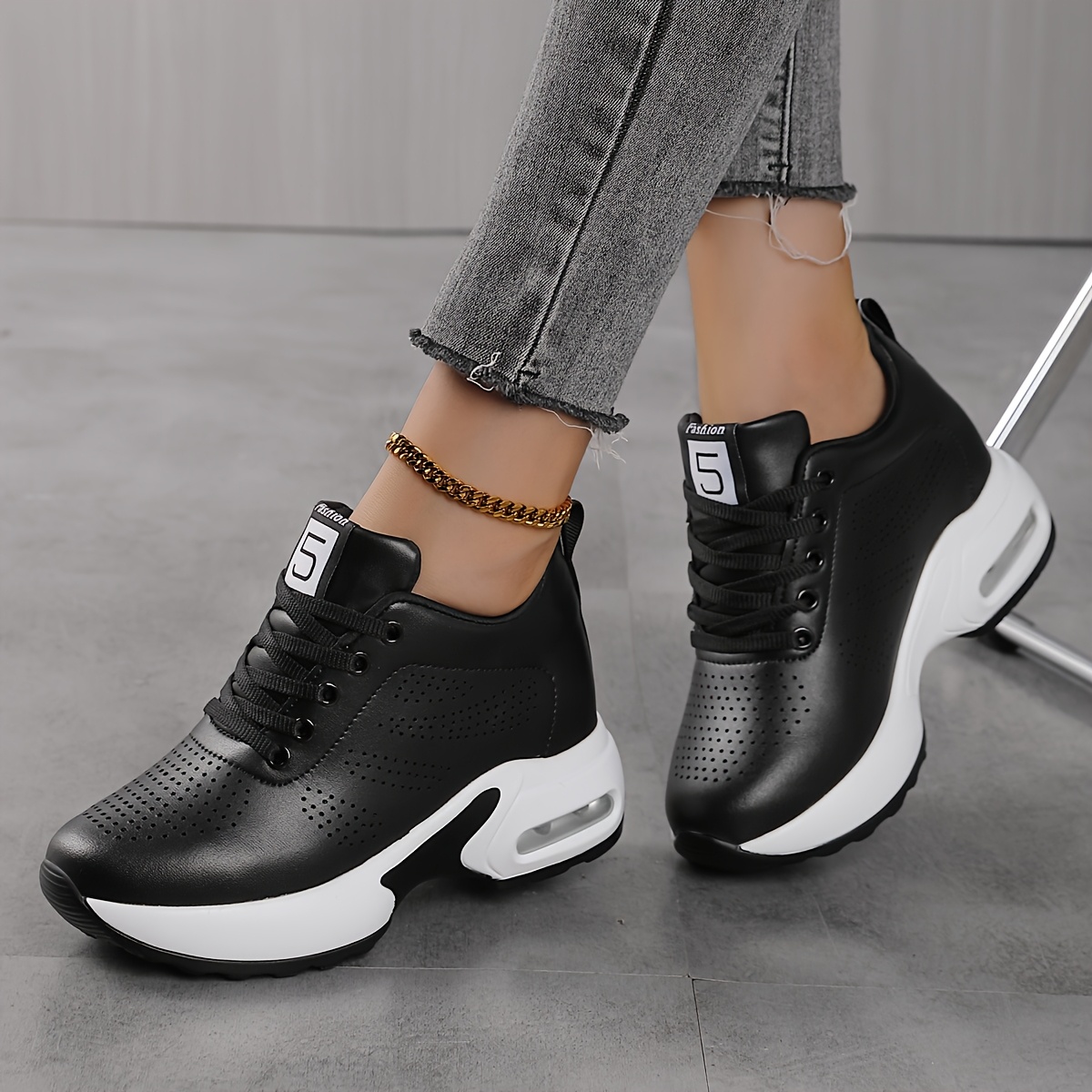 Tenis casuales para mujer con plataforma gruesa 2025, de alta calidad y antideslizantes, ligeros, con malla transpirable y cuero sintético de microfibra, soporte estable, zapatos para caminar en todas las estaciones (negro/blanco), tenis para dama