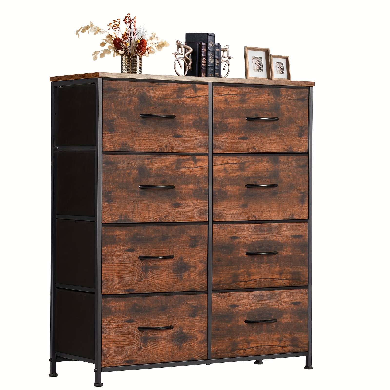 

1pc Dresser For Bedroom With 8 Fabric Drawers, Tall Storage Cabinet, Organizer Sideboards Cabinet For Clothing Closet, Room Furniture, With Steel Frame, Wood Top, Lightweight Quick Assemble Cabinet