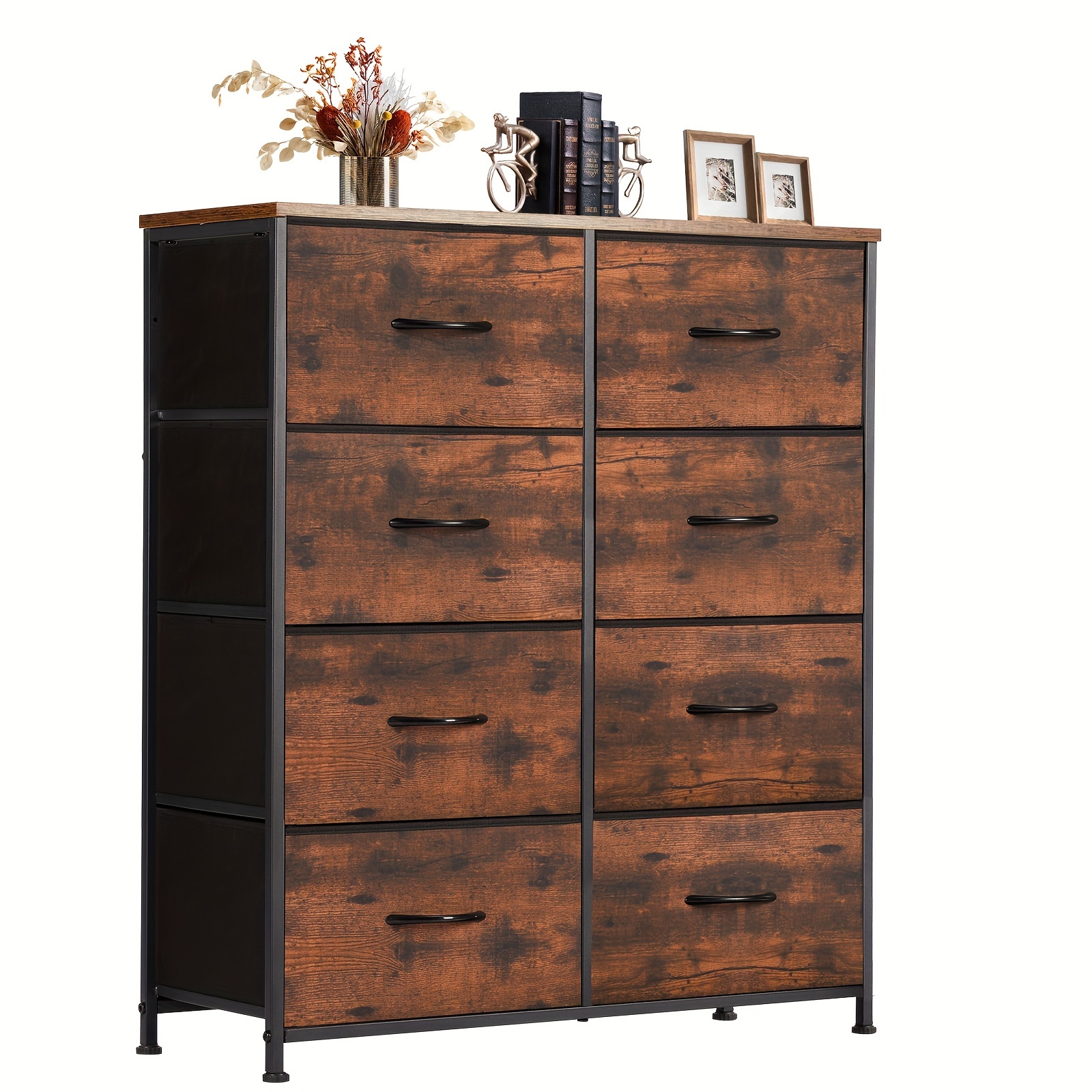 

1pc Dresser For Bedroom With 8 Fabric Drawers, Tall Storage Cabinet, Organizer Sideboards Cabinet For Clothing Closet, Room Furniture, With , Wood Top, Lightweight Quick Cabinet