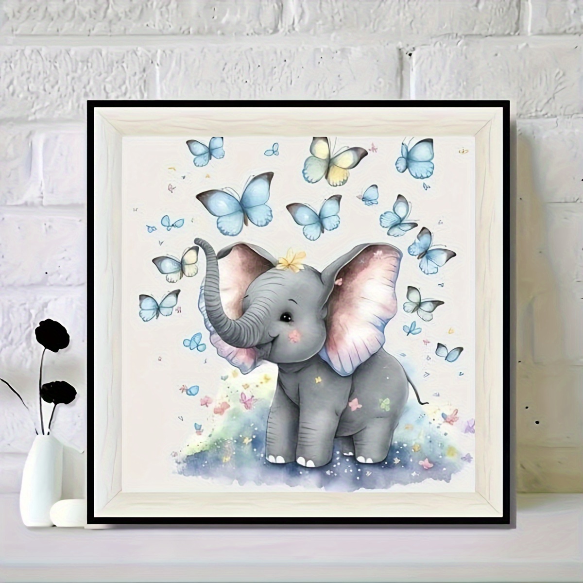 Cute Butterfly Elephant Full Round Artificial Diamond Painting Kits 5D Art  Embroidery Cross Stitch Painting Diamond Painting Art 1pc 20*20cm/7.87inx7.