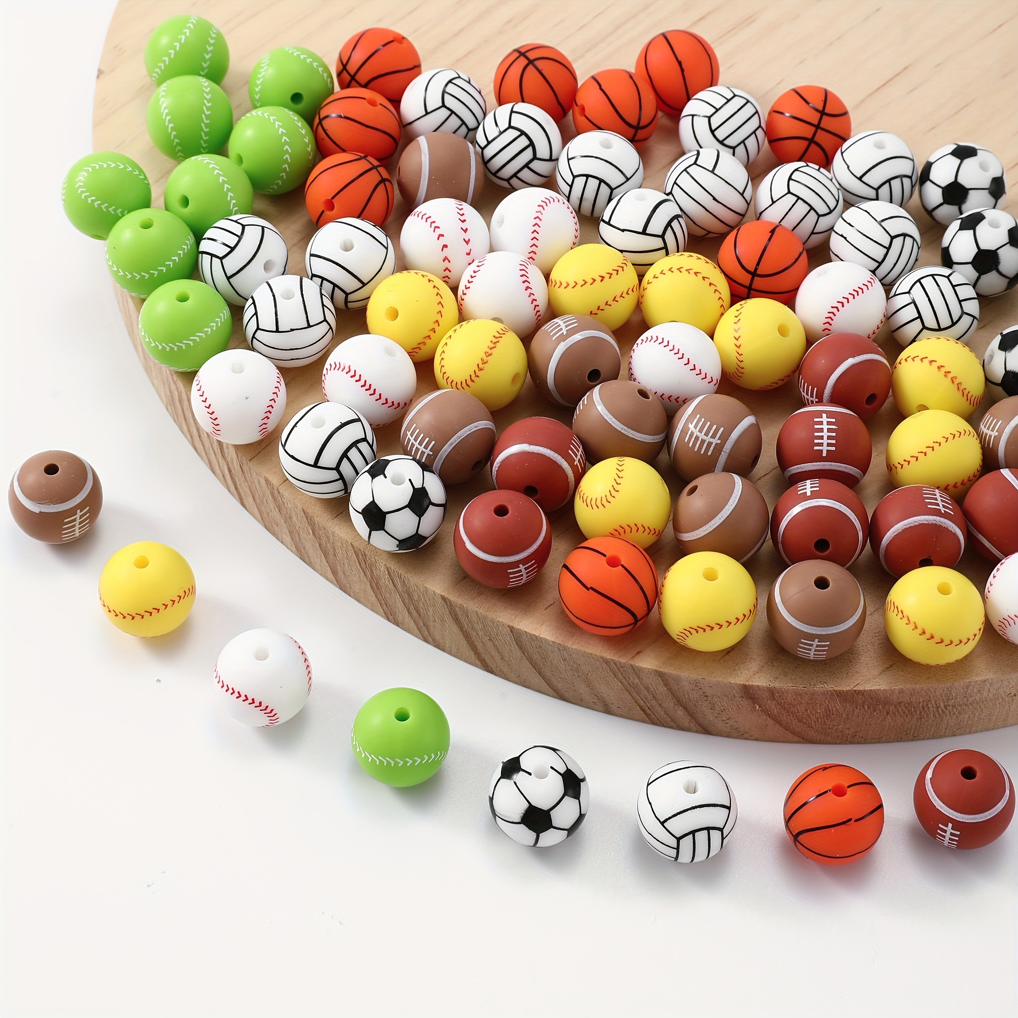 

40/30pcs Sports Theme Silicone Beads 15mm Oval Baseball Softball Football Basketball Volleyball Tennis Beads For Jewelry Making Diy Key Bag Phone Chain Bracelet Necklace Craft Supplies