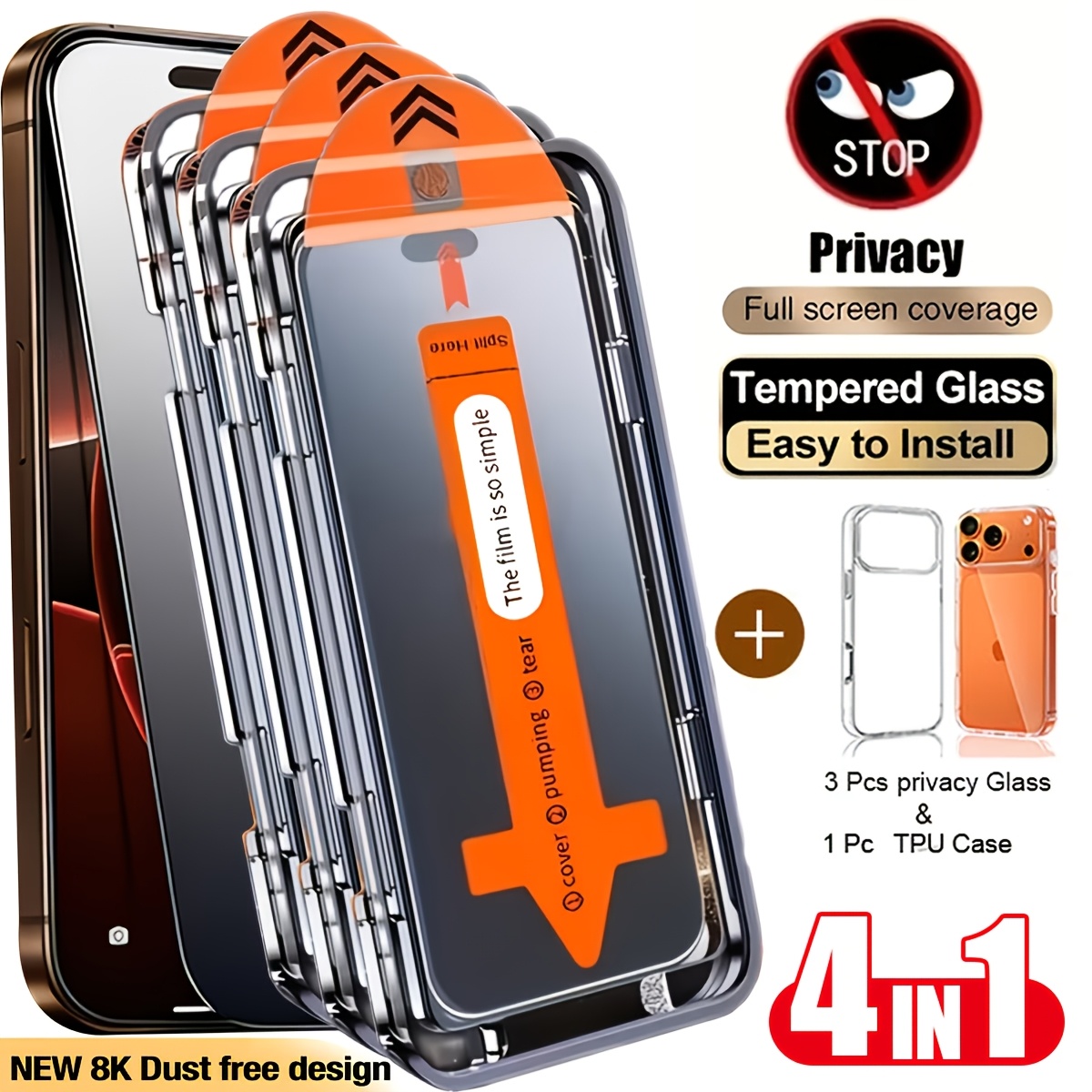 [3 stück sichtschutzglas und 1 hülle] 3 stück vollständige abdeckung sichtschutz panzerglas displayschutzfolien und 1 stück tpu transparente handyhülle für iphone 17/16/15/14/13/12/11/17 pro max/17 pro/16 pro max/air/plus/mini/x/xr/xs max, 9h+ härte, anti-kratz