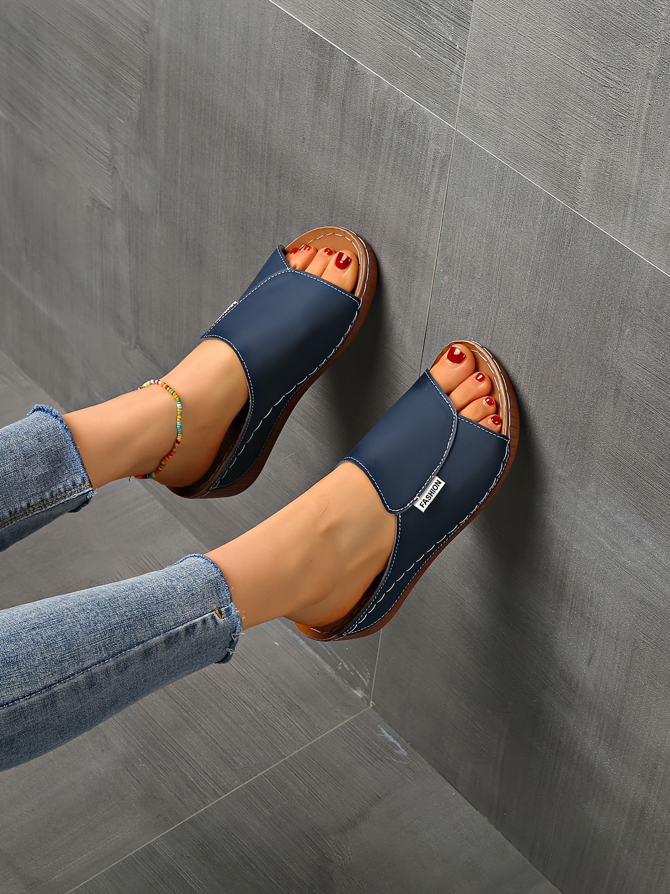   womens light blue slide sandals comfortable arch support breathable open toe design with soft rubber sole casual   heel slip on shoes for casual attire   cover upper Product details 24