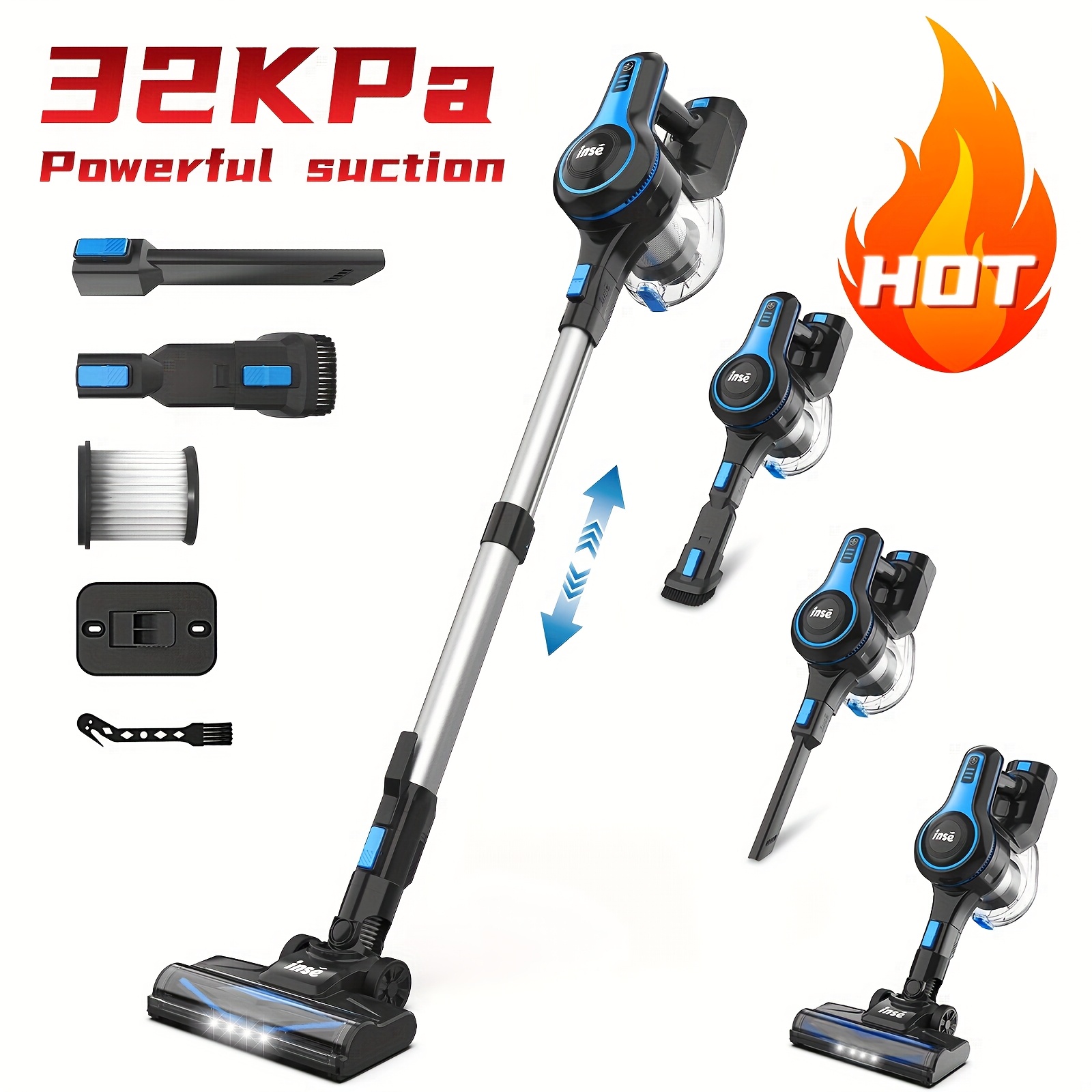 INSE N5 Vacuum Cleaners For Home Cordless, 32Kpa, 6-in-1 Rechargeable Powerful Handheld Vacuum Cleaner, Detachable Battery, Running Time 45 Minutes, 40.58 Oz Dust Cup, LED Brush, Vacuum Cleaners For Home, Hardwood Floor, Carpet And Pet Hair