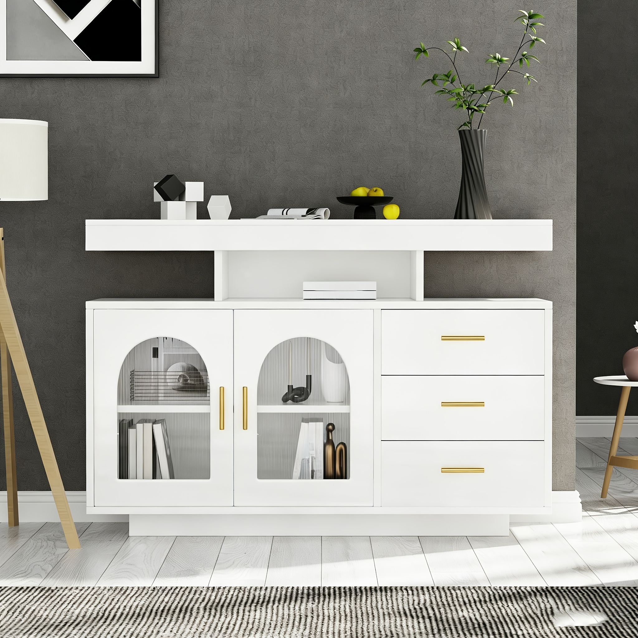 TEMU 120 Cm Wide Sideboard | Coffee Bar Cabinet With Drawers, High-gloss Kitchen Storage, Suitable For Dining Room And Living Room, Contemporary