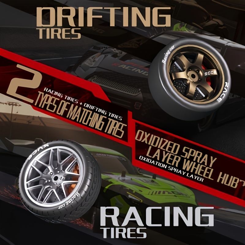 1:16 Scale 4WD RC Racing Drift Car - 2.4GHz High-Speed 30km/h Remote Control Car with LED Lights, USB Rechargeable LiPo Battery & RTR Design - Outdoor Toy Car for Adults, Boys, Girls (Red/Green/Black), Sporty Appearance, Durable Build