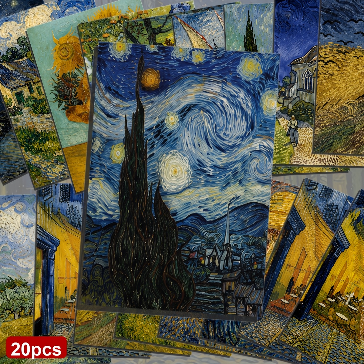 TEMU 20-Pack Assortiment Vintage Landschap Kunst Postkaarten - Vaste Maat 10X14.5Cm Waterverf Impressionistische Stijl, Klassieke Kunst Illustraties,