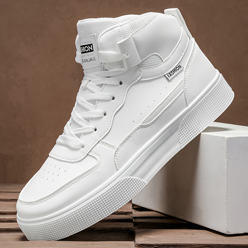 Zapatillas versátiles de caña alta para hombre | Zapatillas casuales cómodas de suela gruesa para correr y skate, parte superior sintética, cierre de cordones, aptas para todas las estaciones
