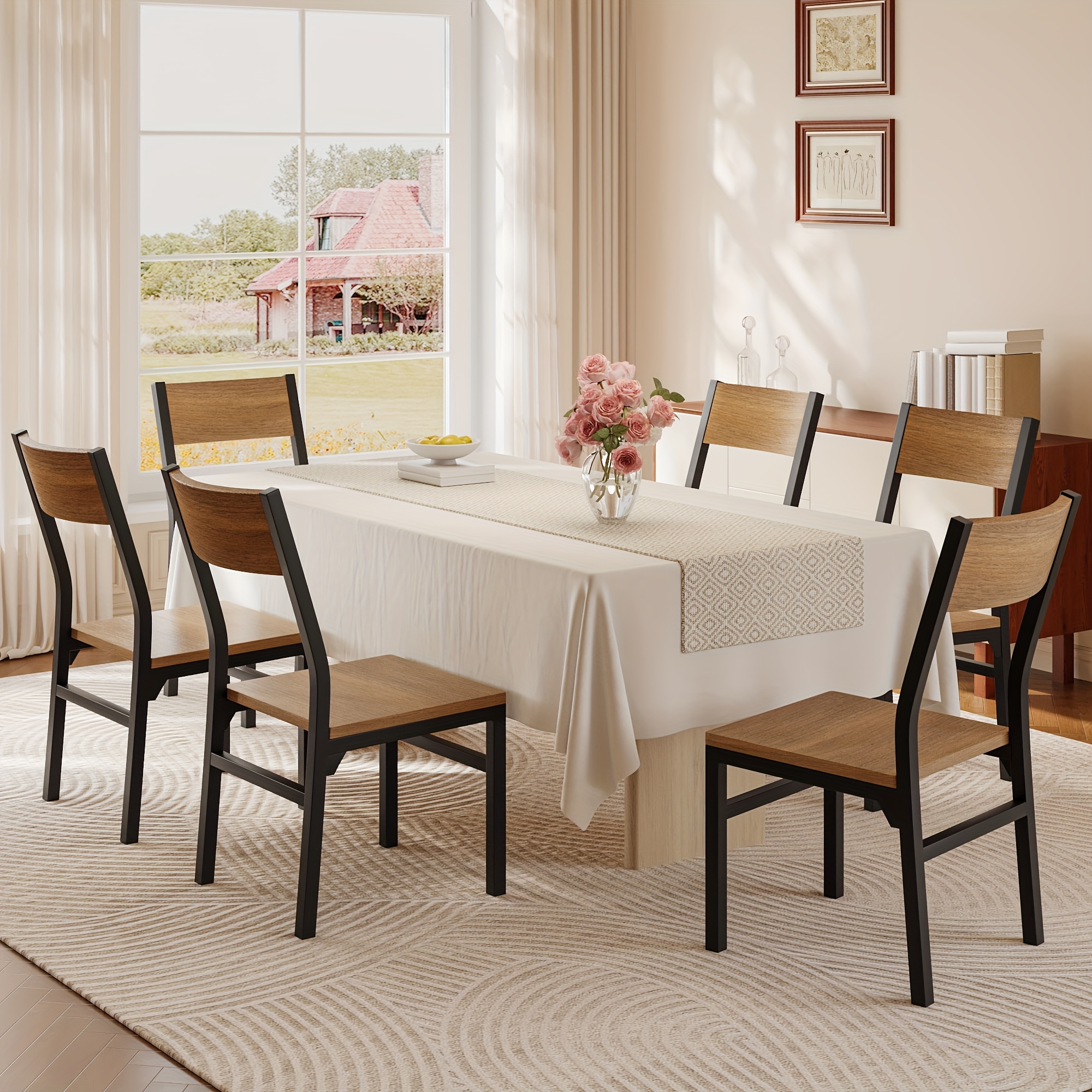 Modern Mid-Century Dining Chairs Set of 6 - Ergonomic & Durable