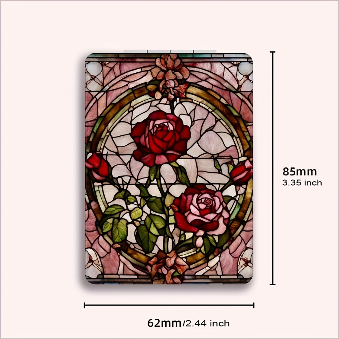 TEMU Stained Glass Roses Fashionable Rectangular Makeup Mirror, Foldable Mini Handheld Mirror, Powdercoated Glass Surface, Fragrancefree, Synthetic