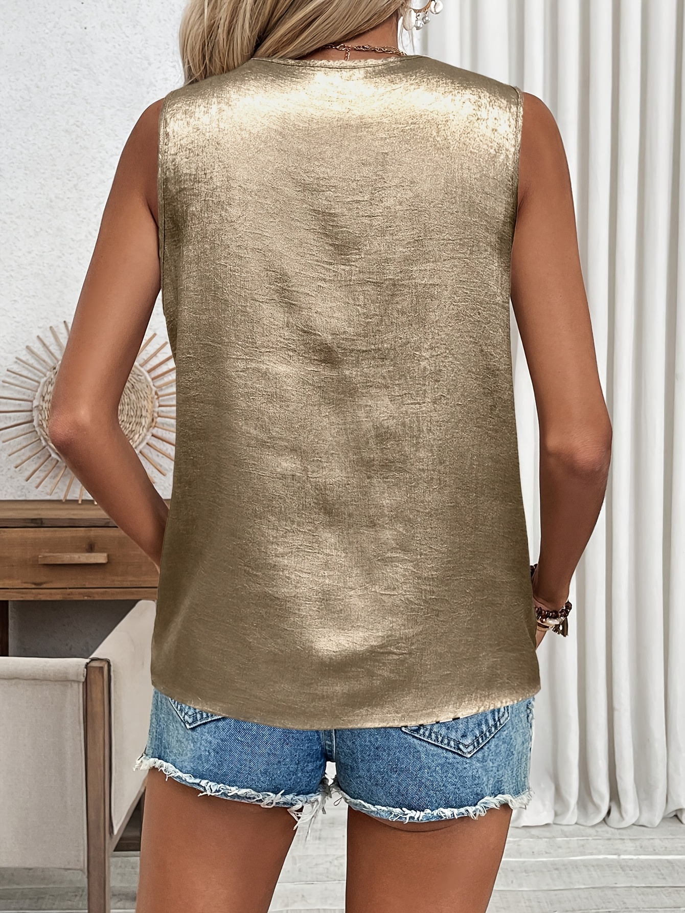 womens casual v neck sleeveless summer shirt lightweight Temu