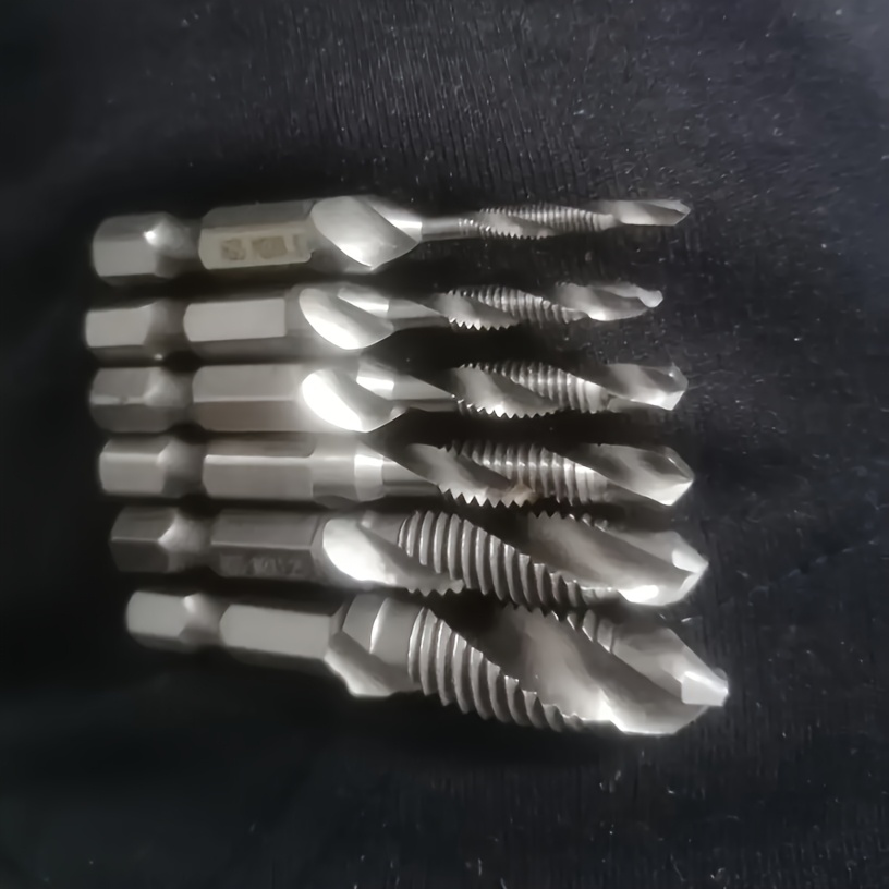 TEMU 6pcs High-quality Titanium Tapping Combination Drill Kit- Metric Thread M3 M4 M5 M6 M8 M10 Tapping Cutter, Used For High- Screwing In Screws,