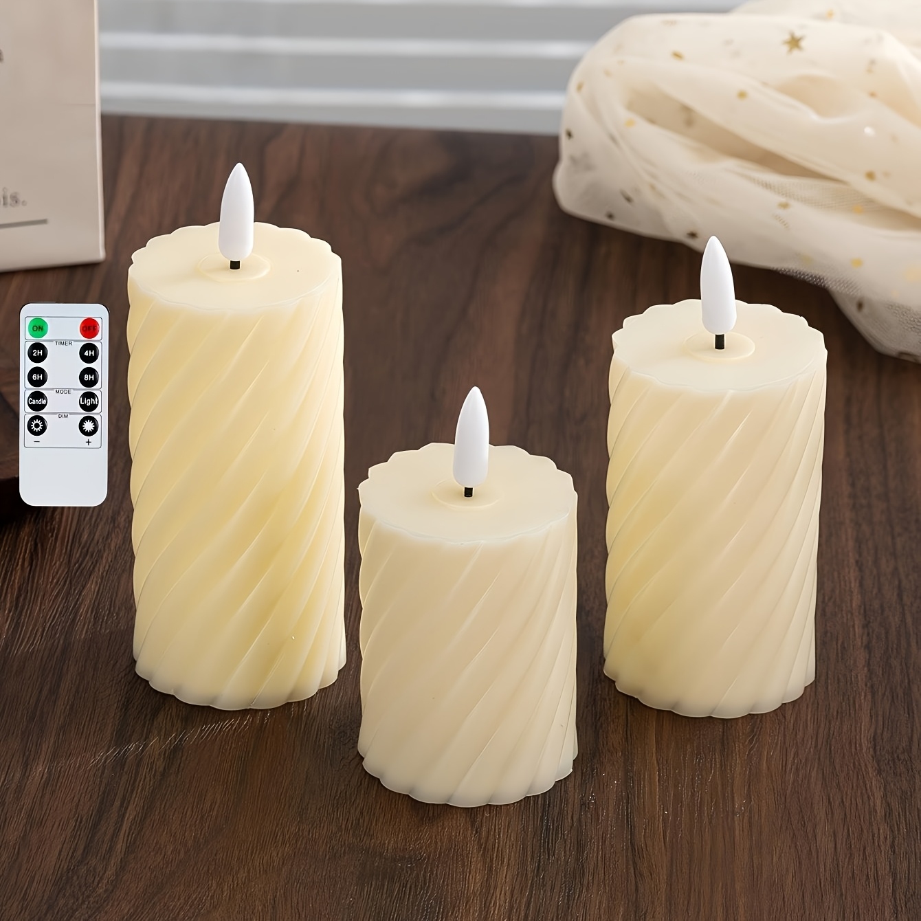 TEMU 3pcs Remote Flameless Candle Light Set, Electronic Candle Remote Control Style, Timer, Battery Powered (battery Not Included), Birthday Wedding