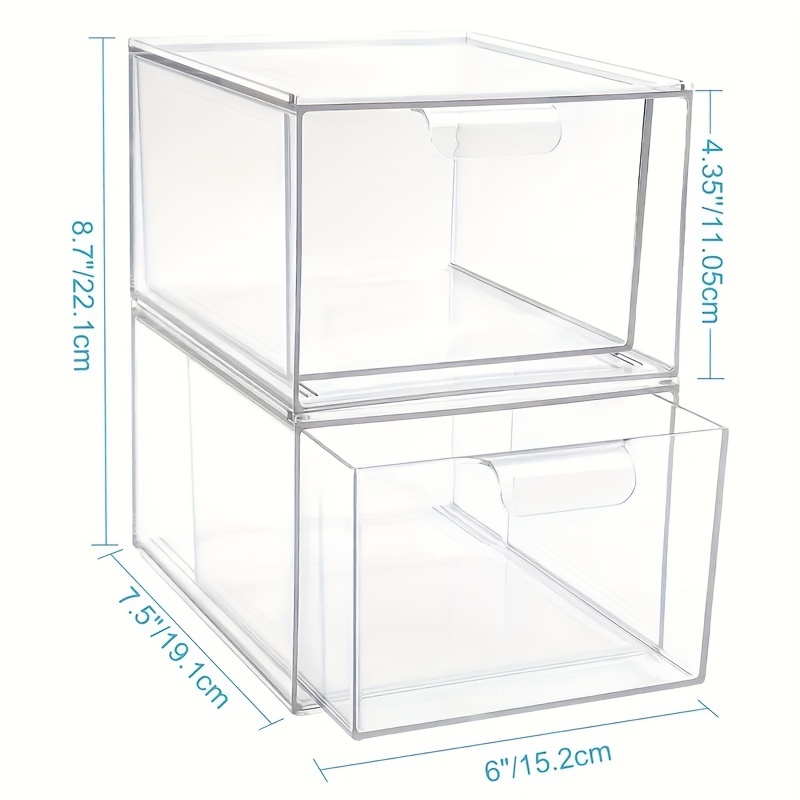 

2pcs Stackable Clear Plastic Drawer Organizer, Multifunctional Cosmetic Storage Box For Bathroom/ Kitchen/ Sink Area, Versatile Plastic Containers With Drawers For Makeup/ Skincare/ Jewelry