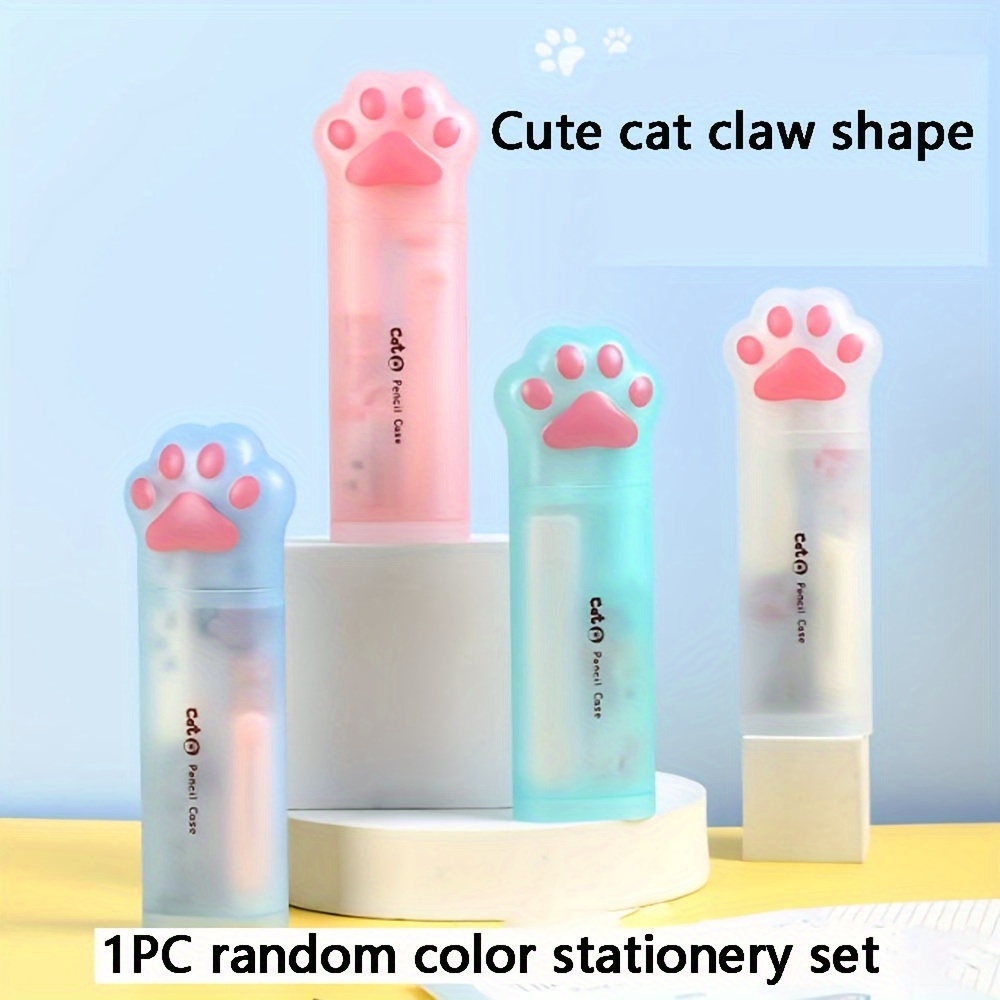 

Cat Claw Stationery Set With 1pc Pencil Holder - Portable 5-piece Cartoon Stationery Combo For School And Office, Made Of Durable Abs Material