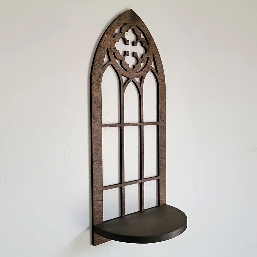TEMU 1pc Gothic Window Shelf - Picture Frame Display Rack, Unique Wooden Plants, Candles And Treasure Rack - Ideal Gift For Home Decor
