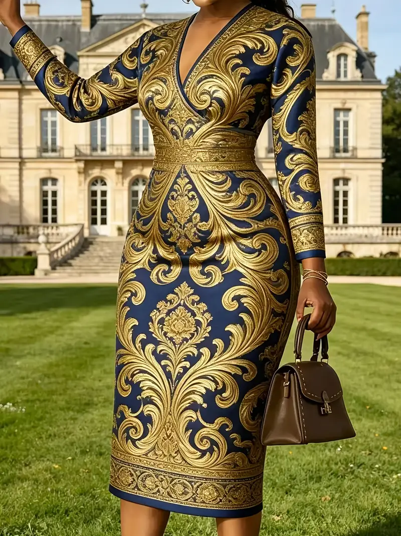 baroque print bodycon dress Baroque Print Mini Dress