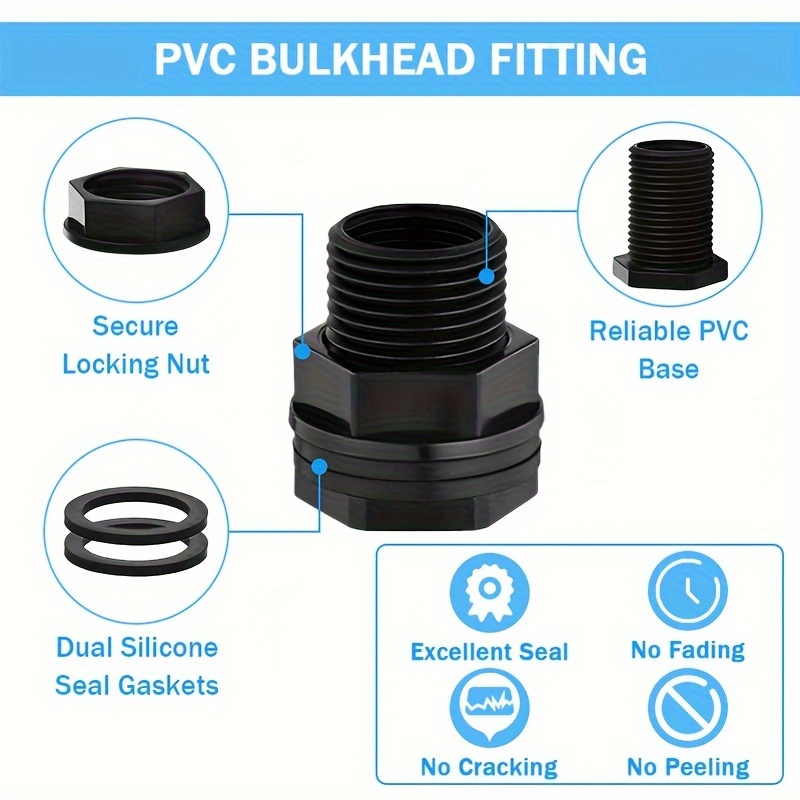 Zorveiio 2 Inch NPT Bulkhead Fitting, PVC Bulkhead Adapter Water Tank