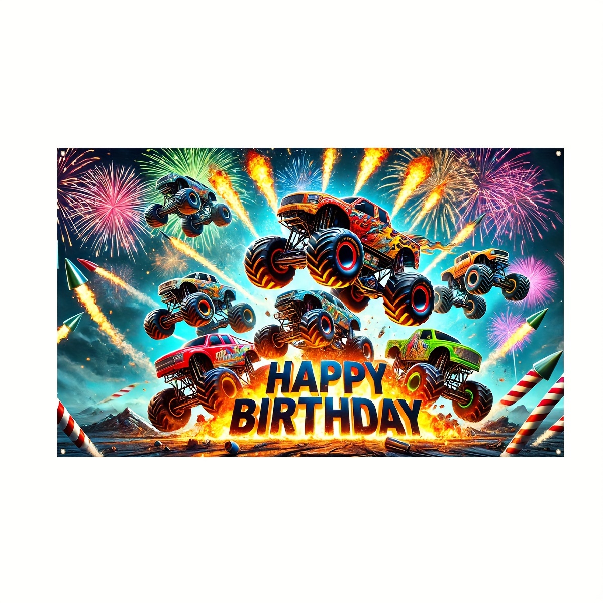 

Monster Truck Birthday Banner - Boys' Parties, Showers & Tailgating Events - Polyester, Indoor/outdoor Use, No Power Needed