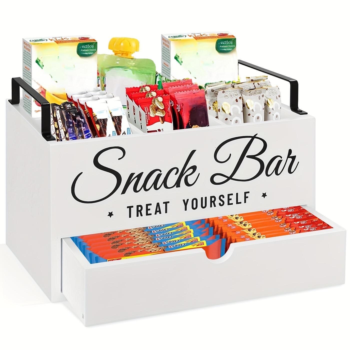 TEMU Snack Organizer For Countertop, Wood Pantry Storage Bins With Handles, Snack Organizer For Pantry, Kitchen, 4 Compartment Food Container Snack