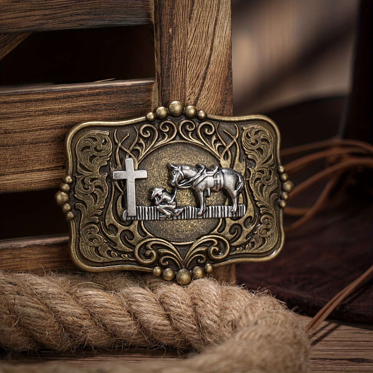 Vintage Western Cowboy Belt Buckle with Cross and Horse Design - Stylish  and Unique Fashion Accessory