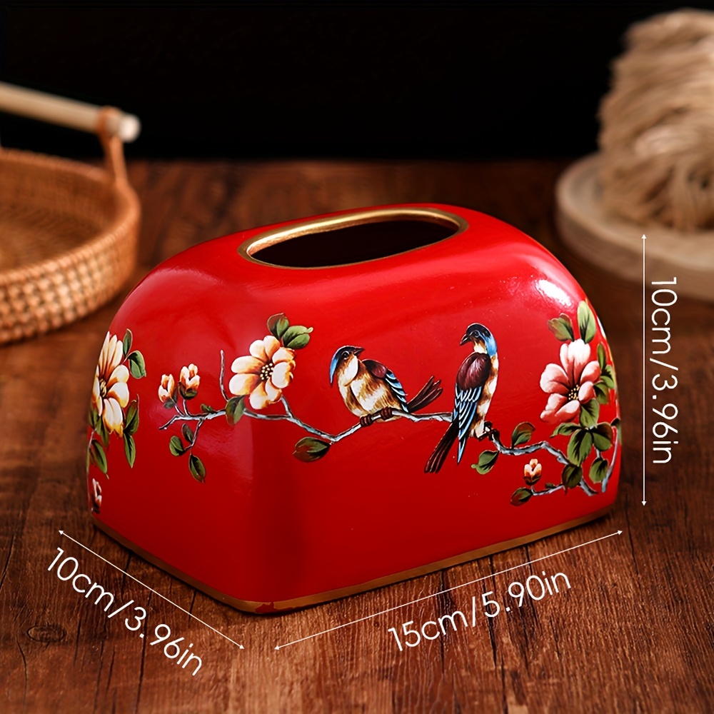 1pc flowers and birds ceramic tissue box holder elegant floral   with golden accents durable home office decor for living room dining table perfect thanksgiving gift for friends   detailed     Product details 1