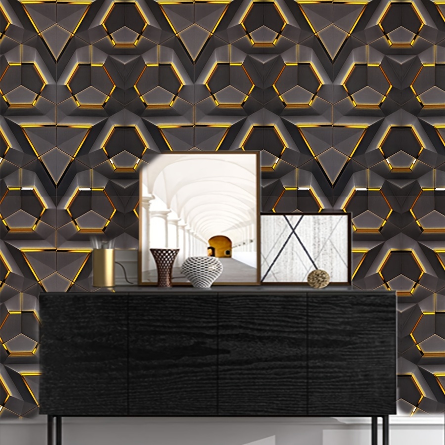 1 Roll of Exquisite 3D Black and Golden Diamond Wallpaper - Easy to Stick, Removable, Self-Adhesive Wallpaper for Kitchens, Bedrooms, Bathrooms, Home and Commercial DIY Decor, Vinyl Material, Random Match Pattern, Commercial Decoration | Diamond Pattern | Peel and Stick Installatio