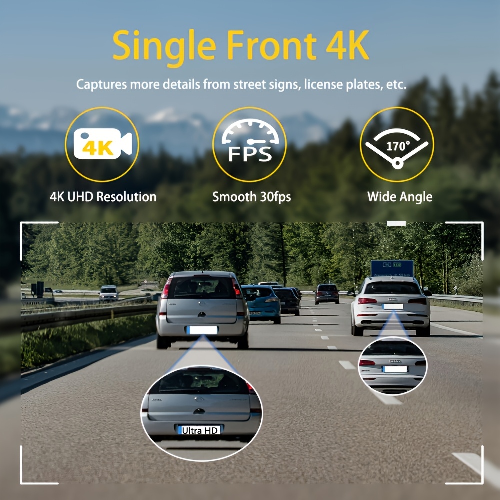 Dash Cam 4K Front, Ultra HD Dash Camera for Cars, 5.0cmIPS Screen Mini Car Camera with APP Control, Built-in Wi-Fi & G-Sensor, 170° Wide Angle, 24H Parking Monitor, Night Vision, WDR, Loop Recording, Support 256GB Card Max (TF Card Not Included)