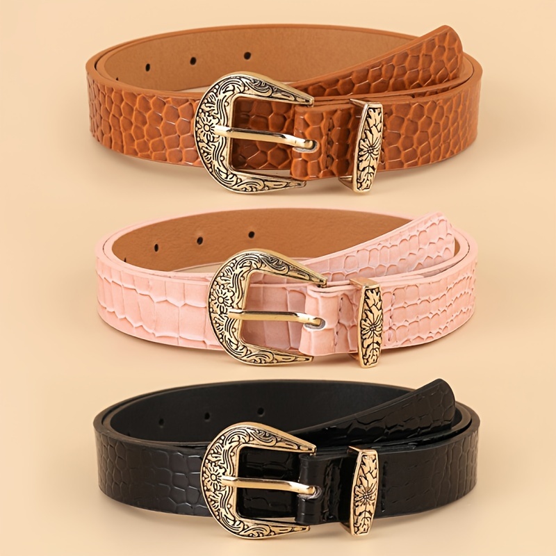 

1pc Classic Metal Buckle Pu Leather Belt Pattern Fashionable Versatile Waist Belts Jeans Pants Accessories For Women