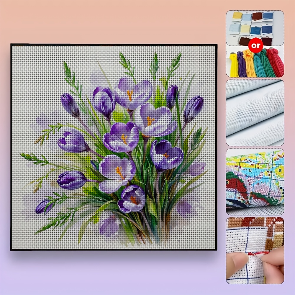 Watercolor Purple Blossom Pattern Themed Cross Stitch Kit