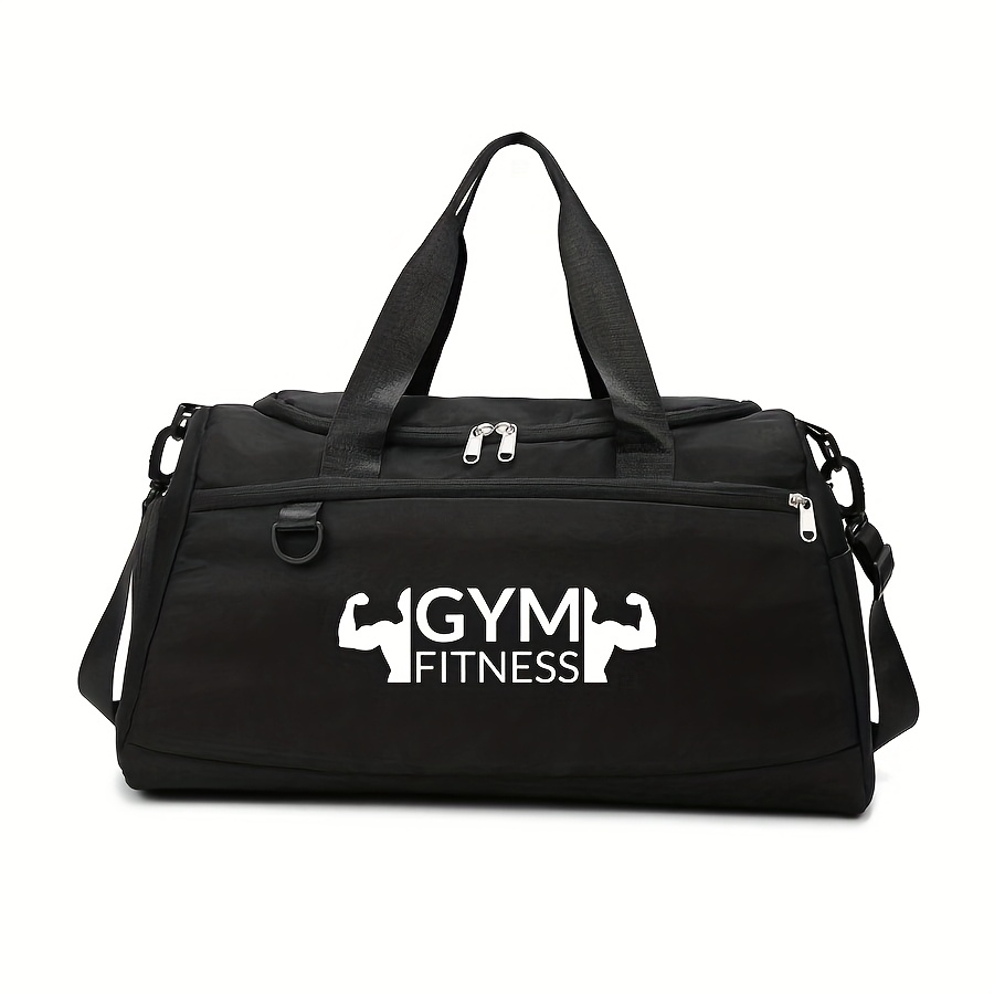 TEMU 1pc 'fitness' Printed Travel Bag, Multifunctional Fitness Sports Backpack, Large Capacity Casual Nylon Handbag, Lightweight And Suitable For