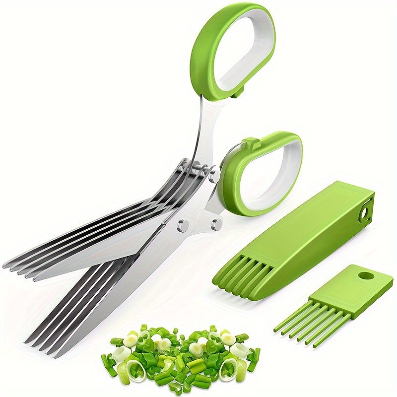 

Herb Cutter Scissors 5 Blade Scissors Kitchen Multipurpose Cutting Shear With 5 Stainless Steel Blades & Safety Cover & Cleaning Comb Cilantro Scissors Sharp Shredding Shears Herb Scissors Set